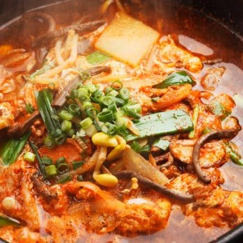 Hearty Yukgaejang (spicy Korean beef and vegetable soup)