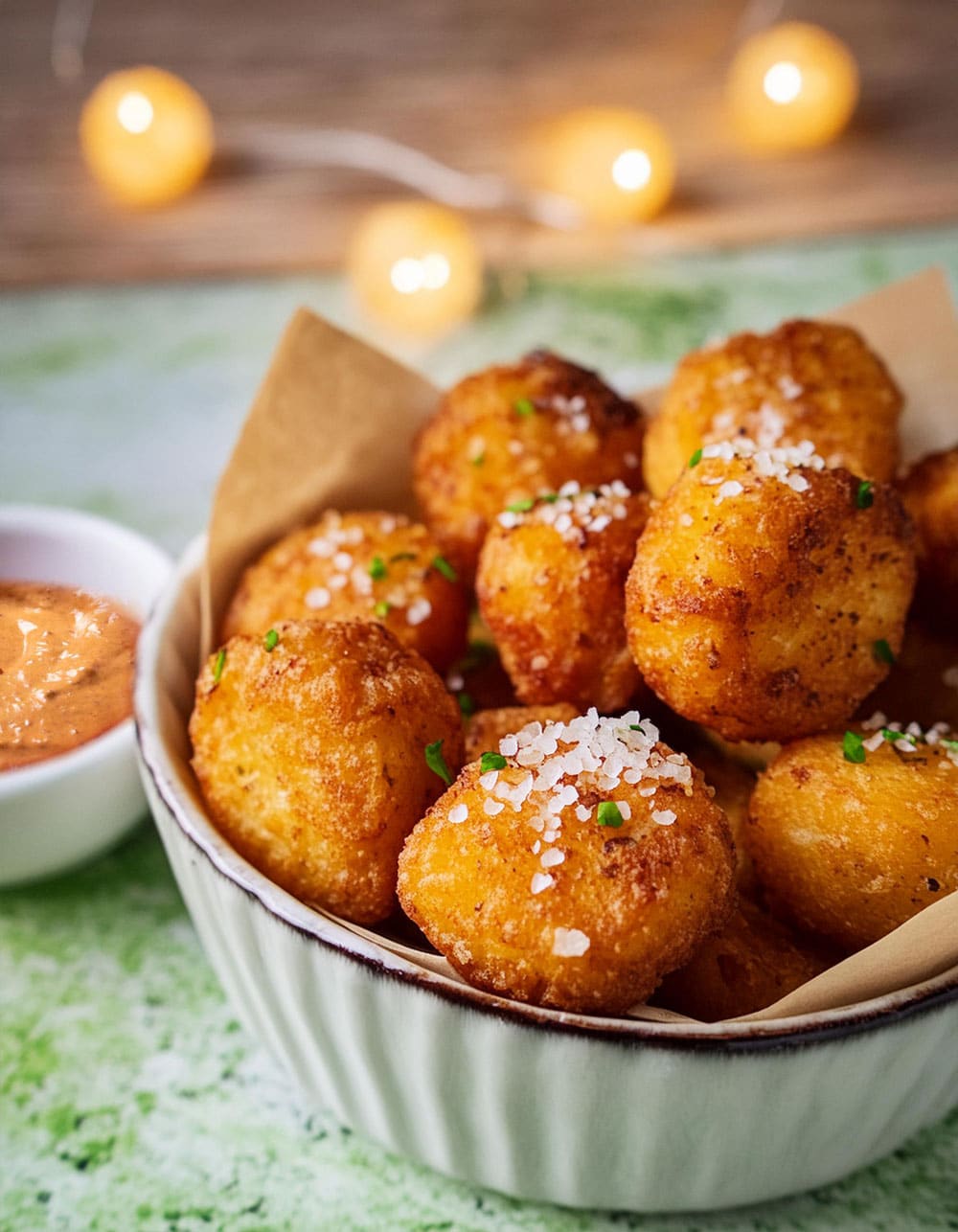 Spicy hash brown bites with chipotle dip