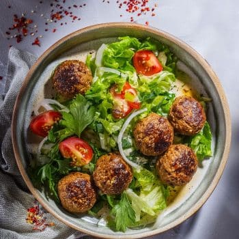 Lebanese 7 spice chicken meatballs with sumac dressing