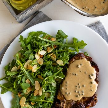 Green Peppercorn Steak with Rocket Salad